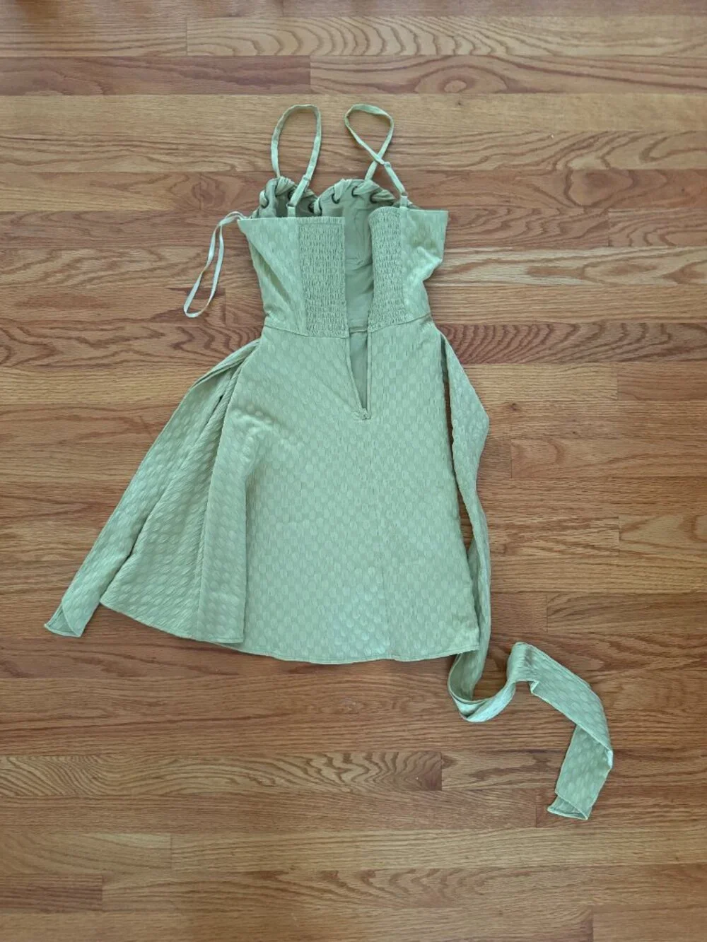 BCX Sage Green Satin Smocked Mini Dress